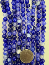 color enhanced agate: blue purple, 8mm round, 15" strand,  SOLD PER STRAND