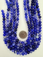 color enhanced agate: blue purple, 8mm round, 15" strand,  SOLD PER STRAND