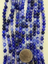 color enhanced agate: blue purple, 6mm round, 15" strand,  SOLD PER STRAND