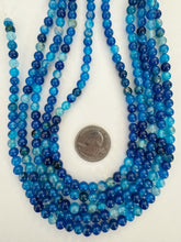 color enhanced agate: dark electric blue, 6mm round, 15" strand,  SOLD PER STRAND