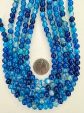 color enhanced agate: dark electric blue, 8mm round, 15" strand,  SOLD PER STRAND
