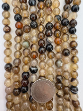 color enhanced agate: brown, 8mm round, 15" strand,  SOLD PER STRAND