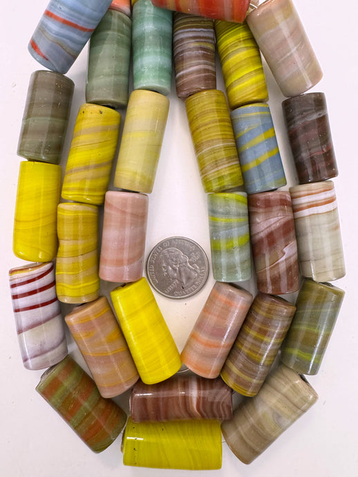 pastel multi color swirl, vintage look glass, 32x15mm barrel, 15