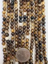 color enhanced agate: brown, 6mm round, 15" strand,  SOLD PER STRAND