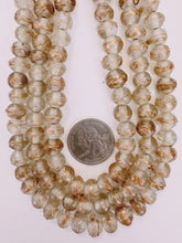 clear metallic copper swirl stripe, vintage look glass, 10x7mm rondelle, 15" strand, sold per strand