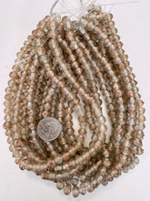 clear metallic copper swirl stripe, vintage look glass, 10x7mm rondelle, 15" strand, sold per strand