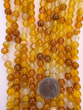 color enhanced agate: amber orange, 8mm round, 15" strand,  SOLD PER STRAND