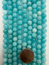 bright blue amazonite, 8mm round, 15" strand,  SOLD PER STRAND