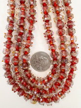 clear red white pink inside lined dotted, vintage look glass, 10x9mm rondelle mix, 15" strand, sold per strand