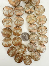 clear metallic copper swirl, vintage look glass, 26x9mm coin, 15" strand, sold per strand