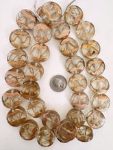 clear metallic copper swirl, vintage look glass, 26x9mm coin, 15" strand, sold per strand