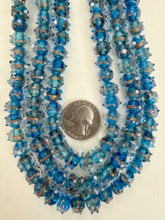 clear electric blue white pink inside lined dotted, vintage look glass, 10x8mm rondelle mix, 15" strand, sold per strand