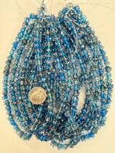 clear electric blue white pink inside lined dotted, vintage look glass, 10x8mm rondelle mix, 15" strand, sold per strand
