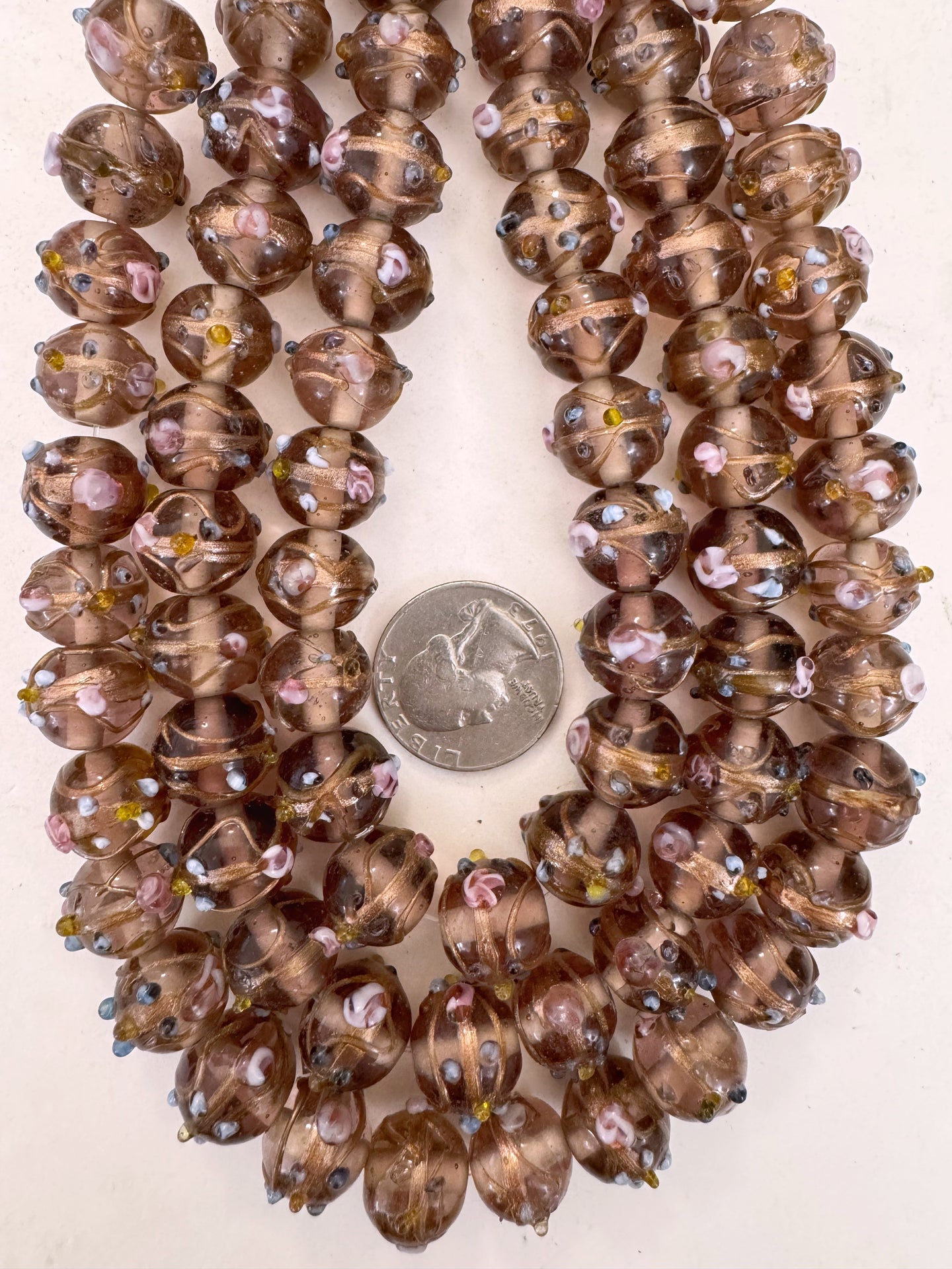 dark pale red purple blue white pink metallic copper swirl dotted, vintage look glass, 15x12mm rondelle mix, 15