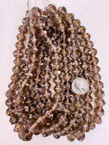 dark pale red purple blue white pink metallic copper swirl dotted, vintage look glass, 15x12mm rondelle mix, 15" strand, sold per strand