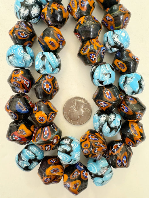 blue white orange red mixed color 2 style millefiori motif, vintage look glass, 20mm mixed style rondelle, 15
