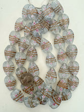 clear white pink metallic copper swirl motif, vintage look glass, 26x20x8mm pear teardrop, 15" strand, sold per strand