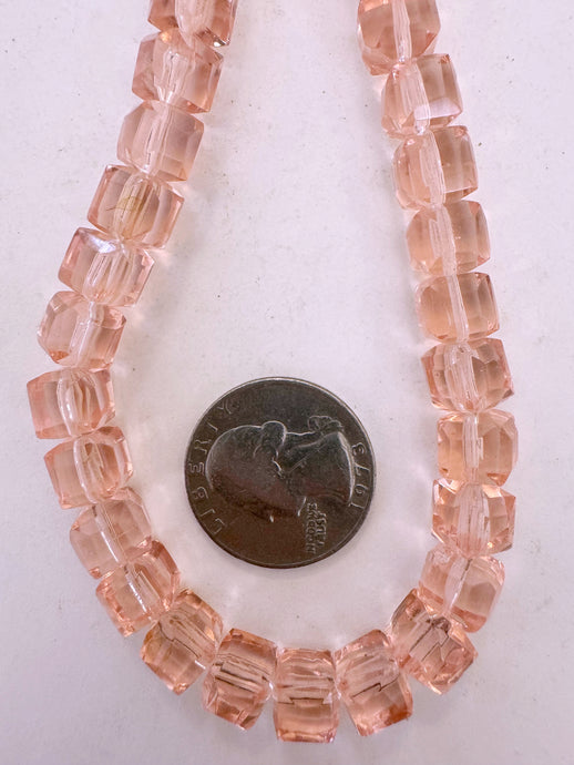 pale pink peach, single color, vintage look glass, 8mm faceted cube, 15