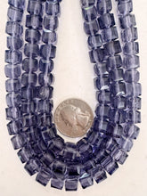 dark pale purple, single color, vintage look glass, 8mm faceted cube, 14" strand, sold per strand