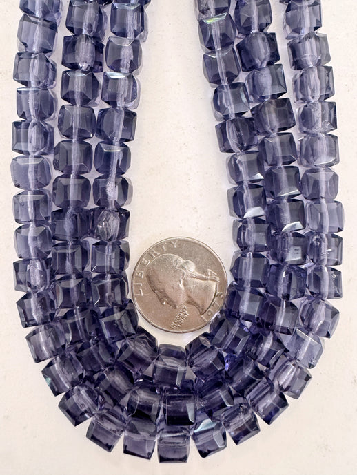 dark pale purple, single color, vintage look glass, 8mm faceted cube, 14