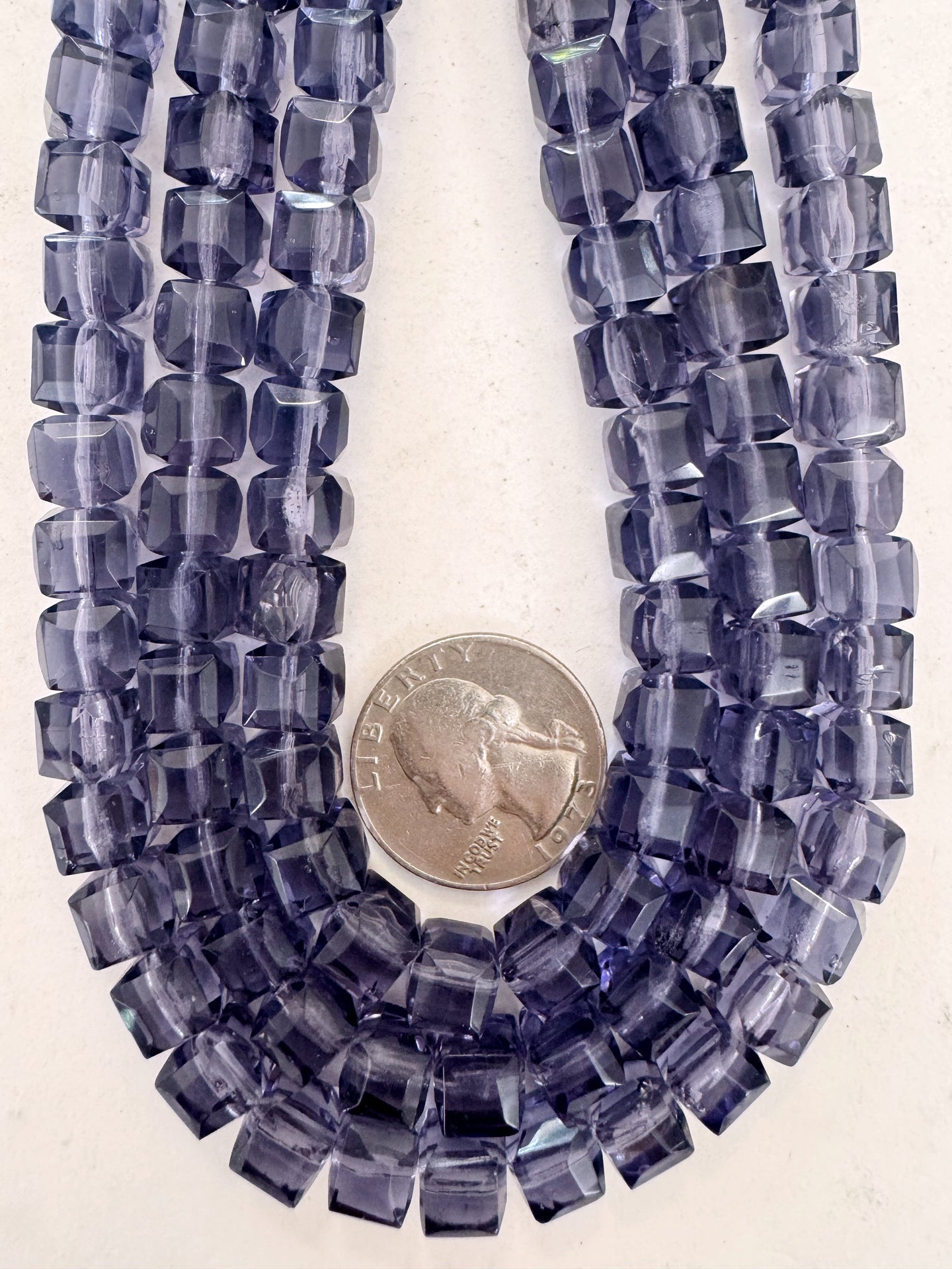 dark pale purple, single color, vintage look glass, 8mm faceted cube, 14
