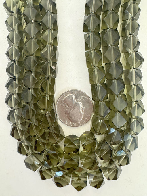dark pale gray green, single color, vintage look glass, 10mm corner cut cube, 12