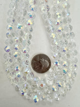 AB finish clear, single color, vintage look glass, 10x7mm faceted rondelle, 14" strand, sold per strand