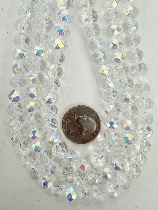 AB finish clear, single color, vintage look glass, 10x7mm faceted rondelle, 14