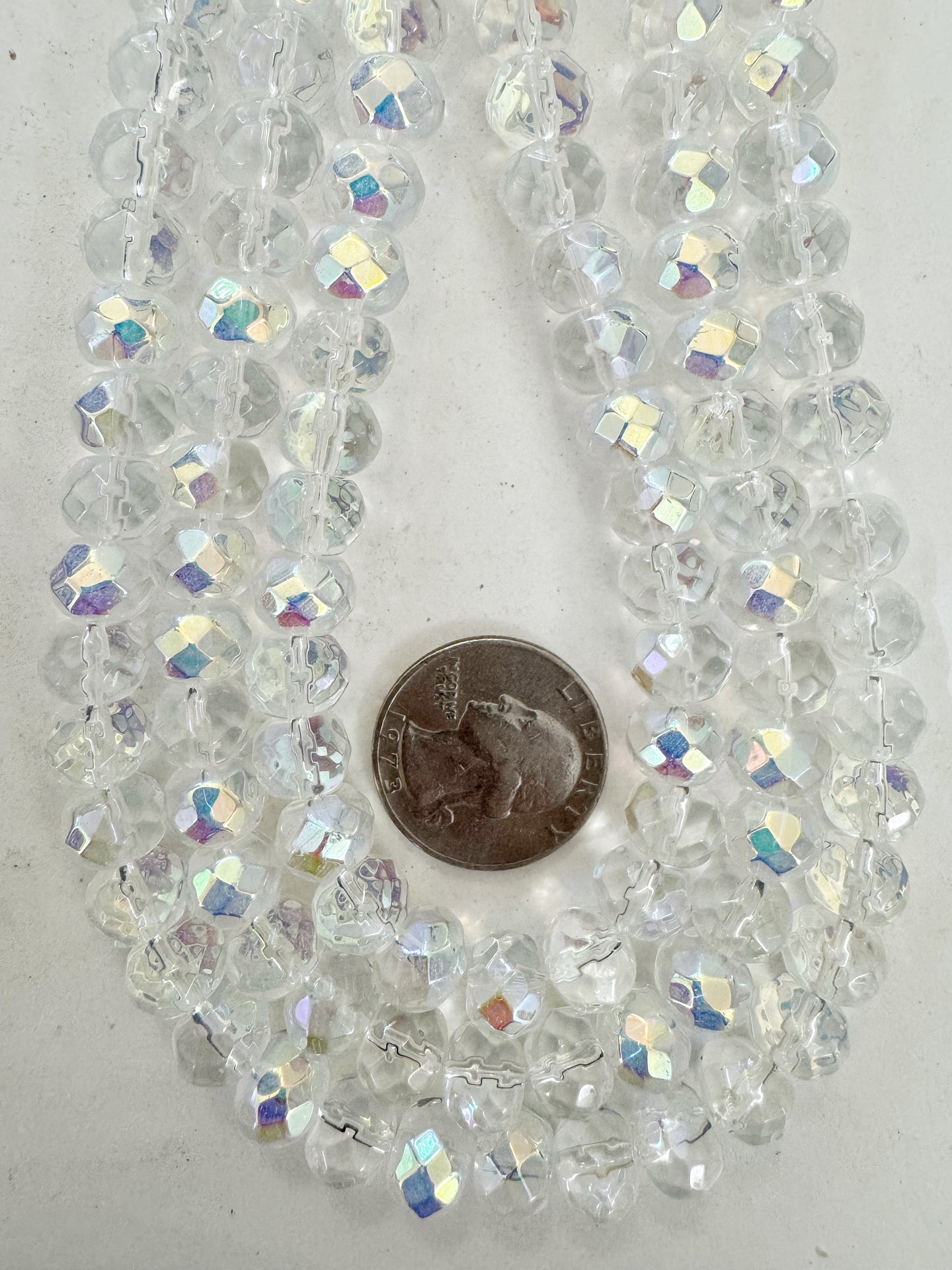 AB finish clear, single color, vintage look glass, 10x7mm faceted rondelle, 14