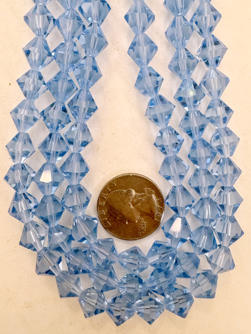 periwinkle blue, single color, vintage look glass, 10mm faceted bicone, 14