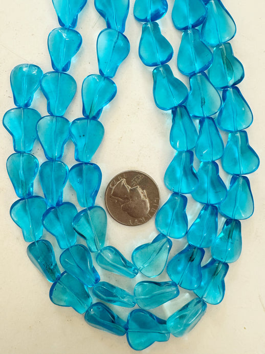 electric blue, single color, vintage look glass, 19x16x6mm flat nugget, 14