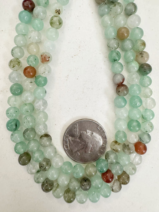 mint green orange brown color enhanced quartz, 6mm round, 15