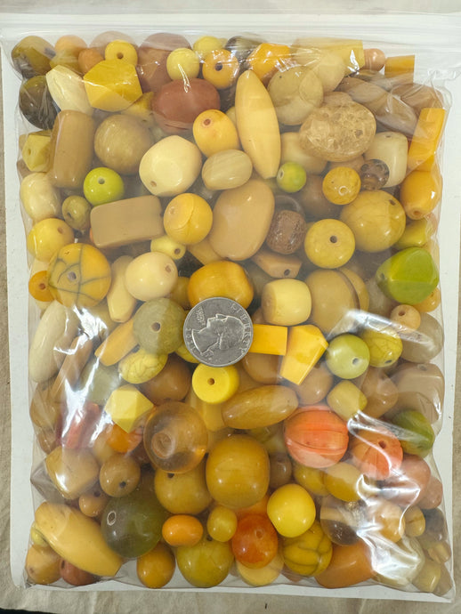 yellow mix, vintage look resin beads 3 pound bag closeout lot