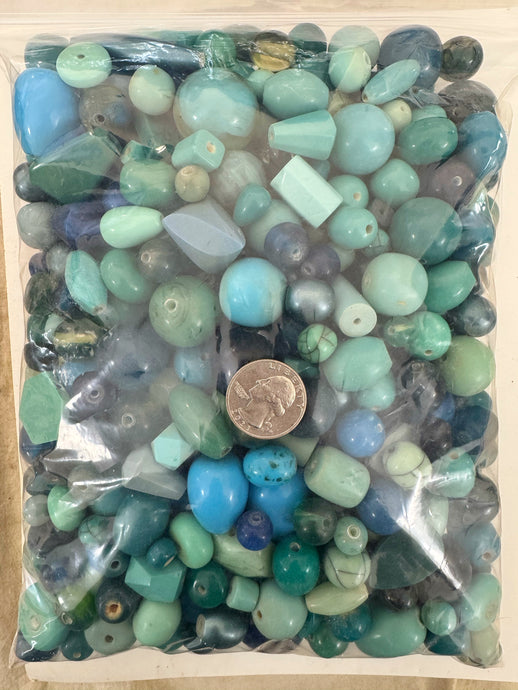 blue mix, vintage look resin beads 3 pound bag closeout lot