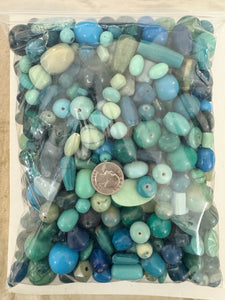 blue mix, vintage look resin beads 3 pound bag closeout lot
