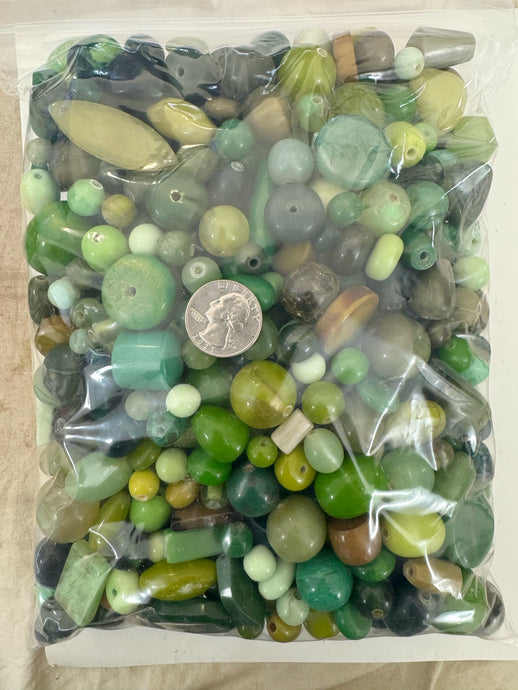 green mix, vintage look resin beads 3 pound bag closeout lot