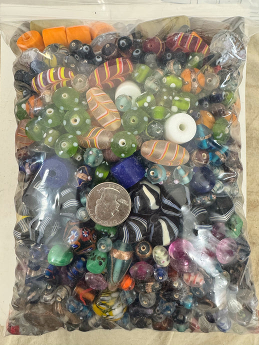 mixed style vintage look glass beads, 7.4 pound bag closeout lot