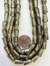 golden gray silver, inside lined motif, vintage stock glass, 15x9mm cone, 15" strand, SOLD PER STRAND