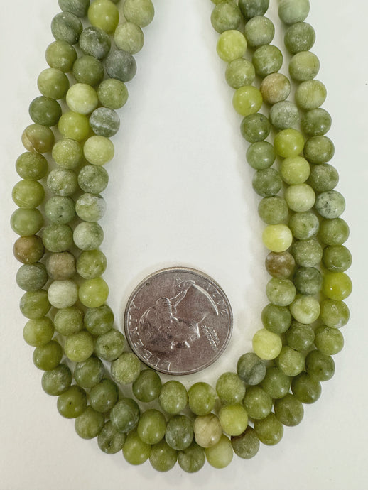 matte finish green garnet, 6mm round, 15