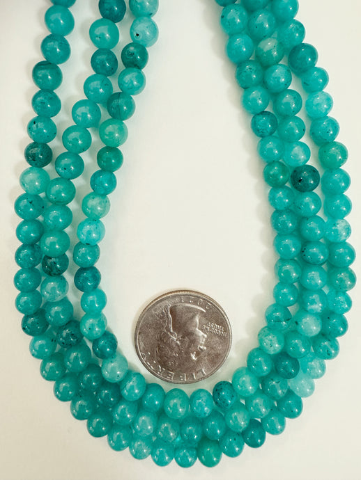 electric teal blue color enhanced quartz, 6mm round, 15