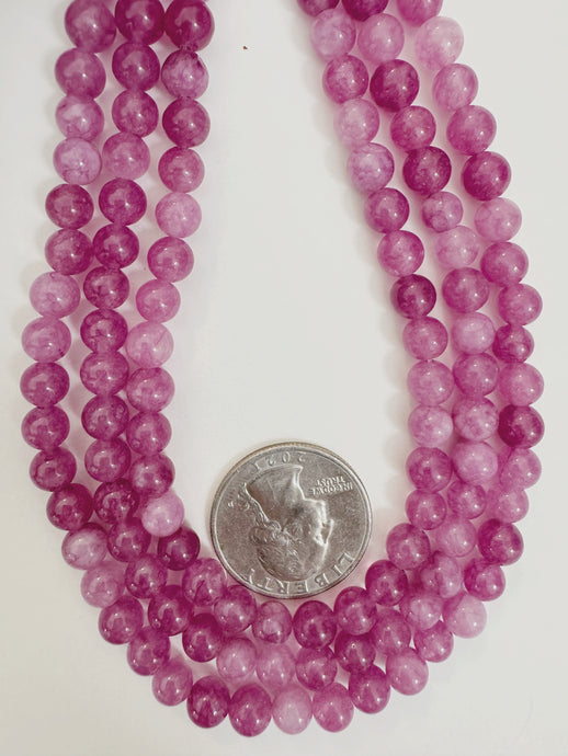 pale dark electric pink magenta color enhanced quartz, 6mm round, 15