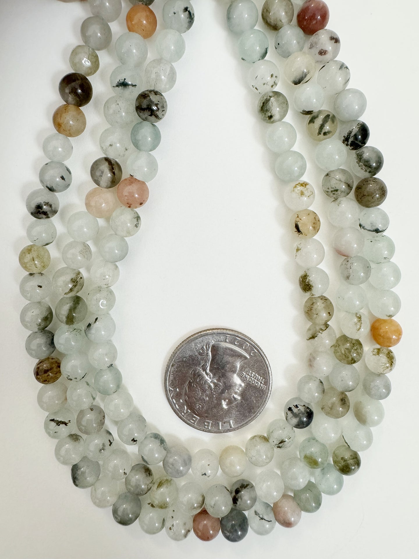 pale mint green black orange color enhanced quartz, 6mm round, 15