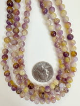 purple yellow color enhanced quartz, 6mm round, 15" strand, sold per strand