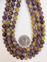 dark purple yellow color enhanced quartz, 8mm round, 15" strand, sold per strand