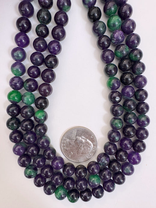 dark royal purple green enhanced quartz, 8mm round, 15