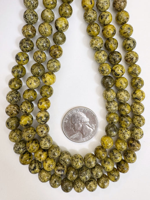 yellow color enhanced serpentine, 8mm round, 15