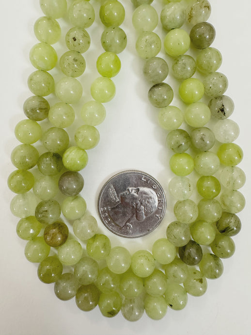 pale light lime green color enhanced quartz, 8mm round, 15