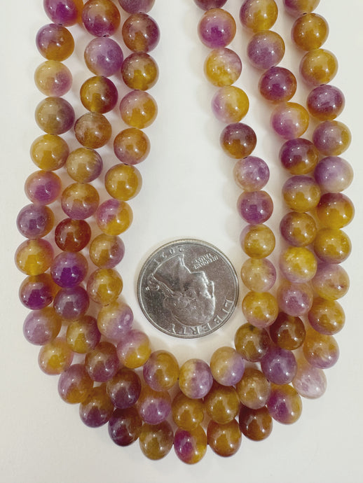 grape purple yellow enhanced quartz, 8mm round, 15