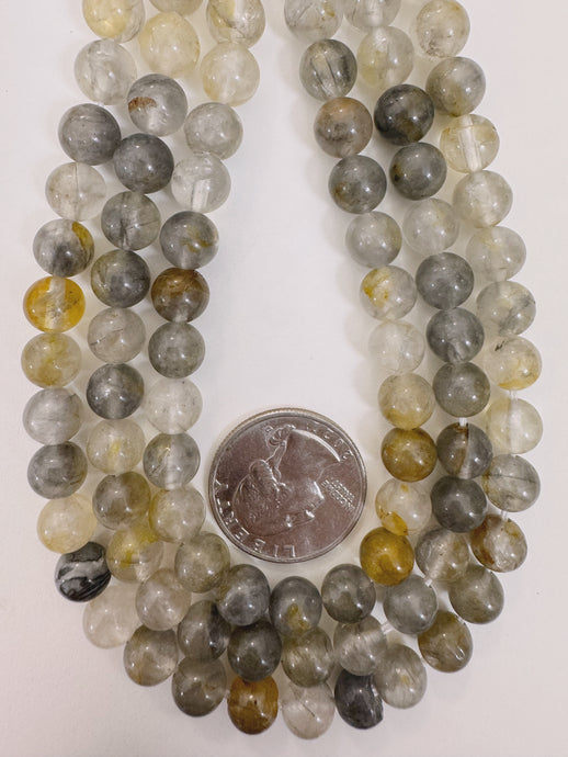golden gray cloudy quartz, 8mm round, 15