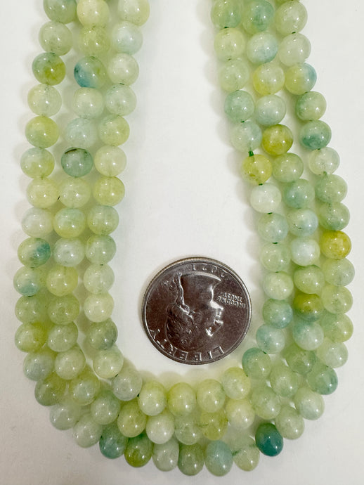 lime green electric teal blue color enhanced quartz, 6mm round, 15